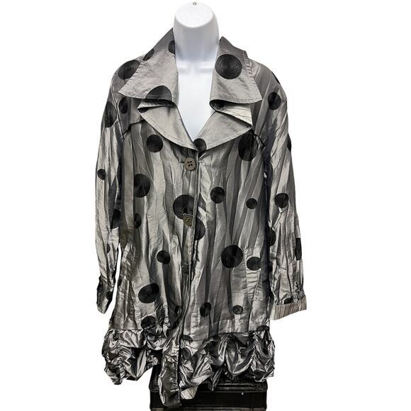 Avant Garde UBU Metallic Polka Dot Ruffle Coat Reversible Statement Jacket Large - Picture 1 of 5